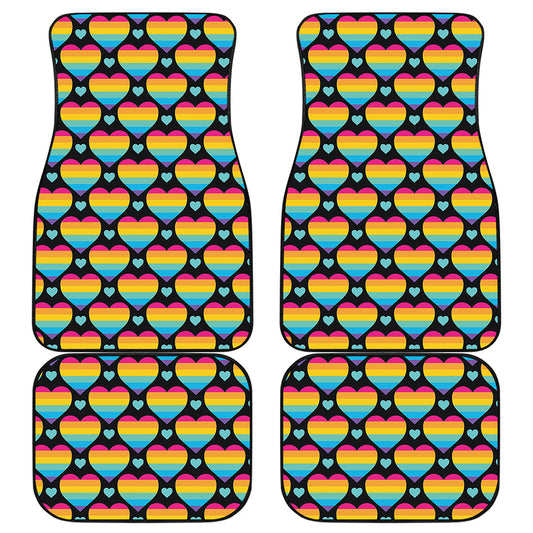 Rainbow LGBT Pride Heart Pattern Print Front and Back Car Floor Mats