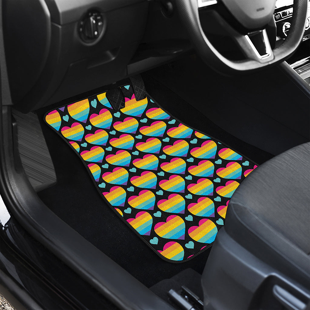 Rainbow LGBT Pride Heart Pattern Print Front and Back Car Floor Mats