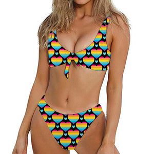 Rainbow LGBT Pride Heart Pattern Print Front Bow Tie Bikini