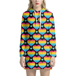 Rainbow LGBT Pride Heart Pattern Print Hoodie Dress