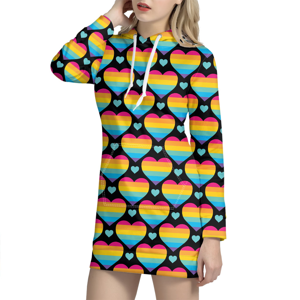 Rainbow LGBT Pride Heart Pattern Print Hoodie Dress