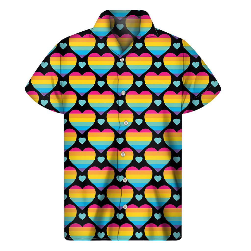 Rainbow LGBT Pride Heart Pattern Print Men's Short Sleeve Shirt