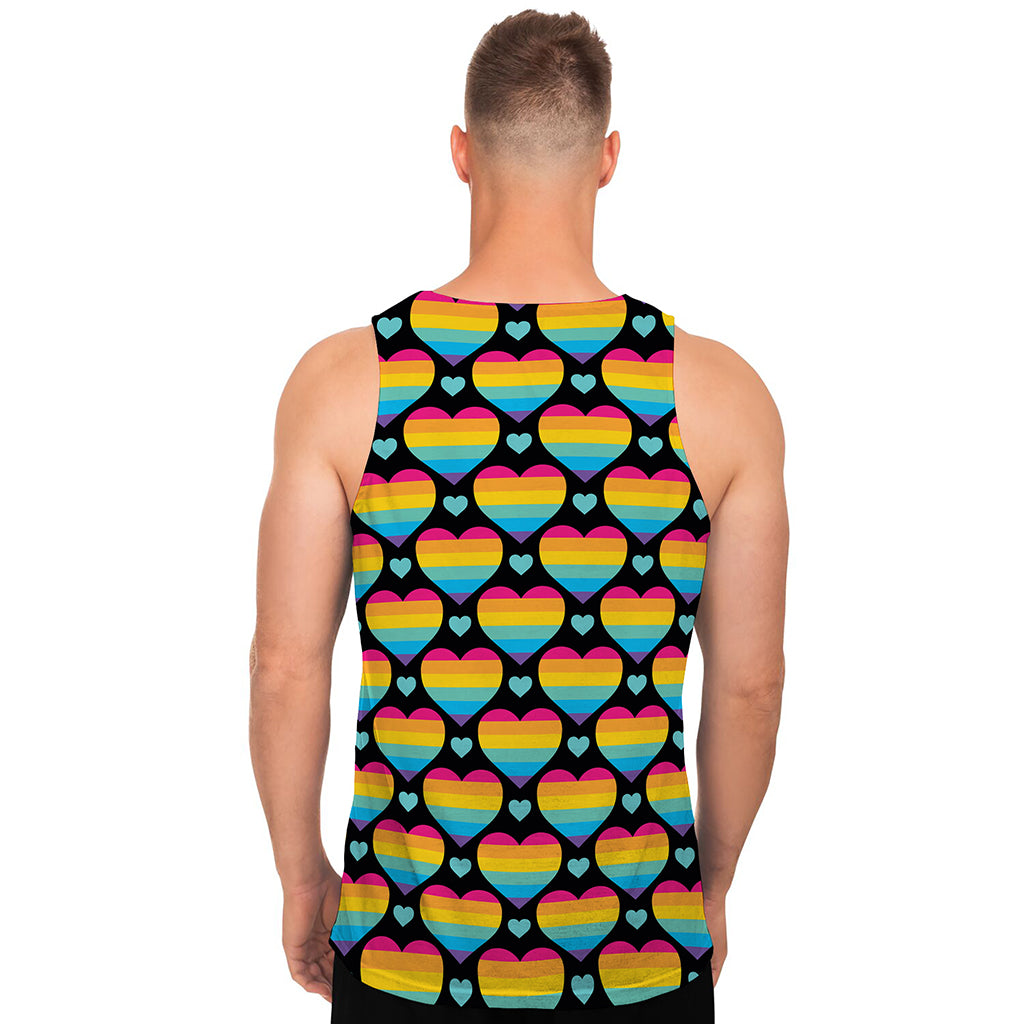 Rainbow LGBT Pride Heart Pattern Print Men's Tank Top