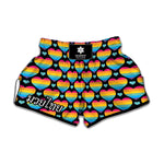 Rainbow LGBT Pride Heart Pattern Print Muay Thai Boxing Shorts