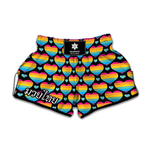 Rainbow LGBT Pride Heart Pattern Print Muay Thai Boxing Shorts