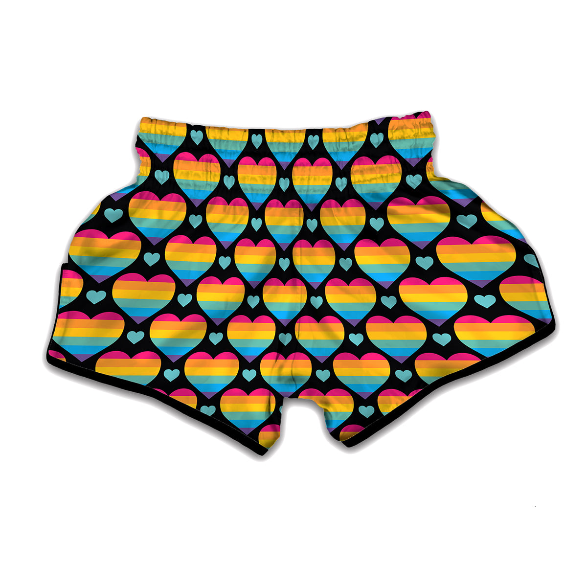 Rainbow LGBT Pride Heart Pattern Print Muay Thai Boxing Shorts