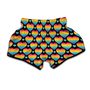 Rainbow LGBT Pride Heart Pattern Print Muay Thai Boxing Shorts