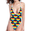 Rainbow LGBT Pride Heart Pattern Print One Piece High Cut Swimsuit