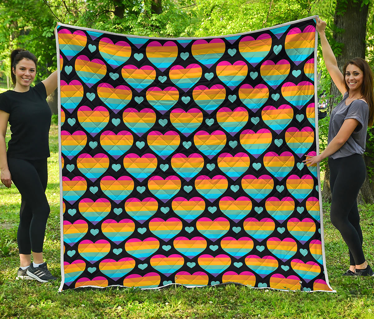 Rainbow LGBT Pride Heart Pattern Print Quilt