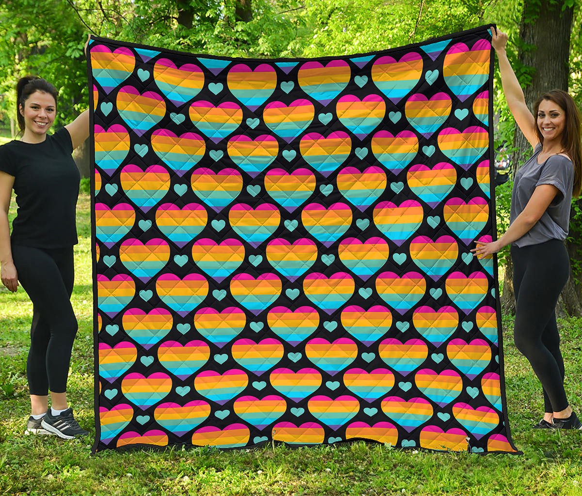 Rainbow LGBT Pride Heart Pattern Print Quilt