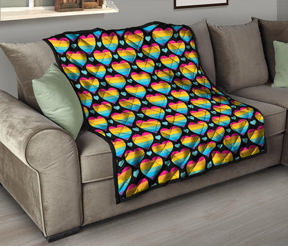 Rainbow LGBT Pride Heart Pattern Print Quilt