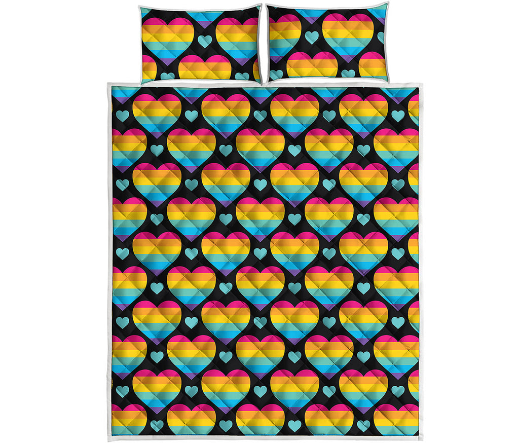 Rainbow LGBT Pride Heart Pattern Print Quilt Bed Set