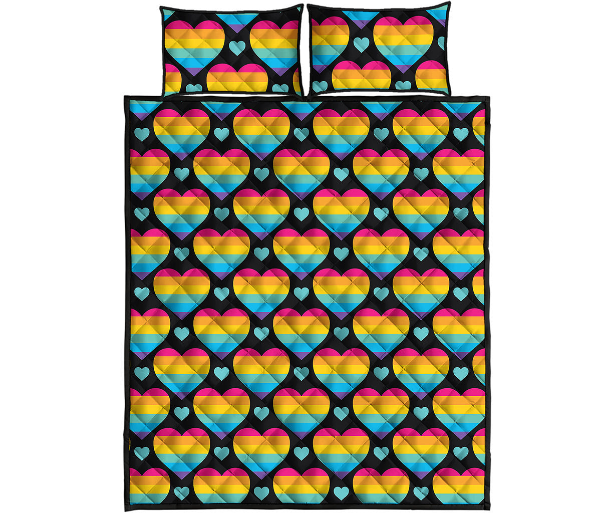 Rainbow LGBT Pride Heart Pattern Print Quilt Bed Set