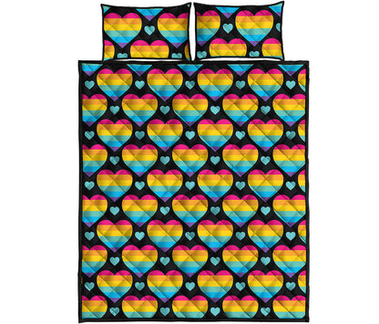 Rainbow LGBT Pride Heart Pattern Print Quilt Bed Set