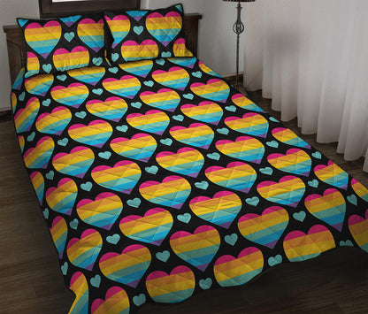 Rainbow LGBT Pride Heart Pattern Print Quilt Bed Set