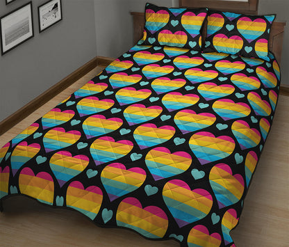 Rainbow LGBT Pride Heart Pattern Print Quilt Bed Set