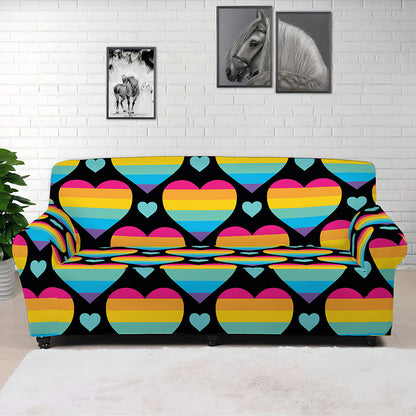 Rainbow LGBT Pride Heart Pattern Print Sofa Cover