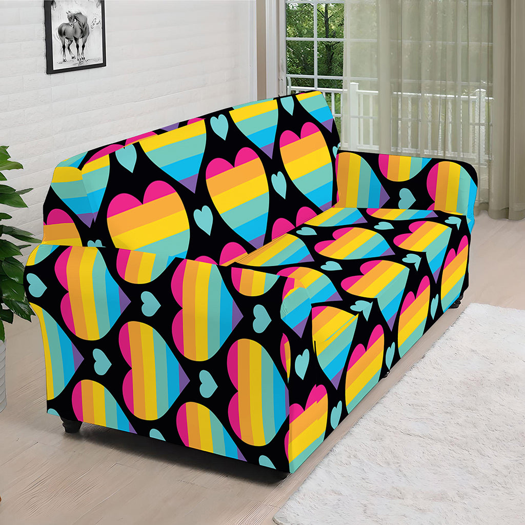 Rainbow LGBT Pride Heart Pattern Print Sofa Cover