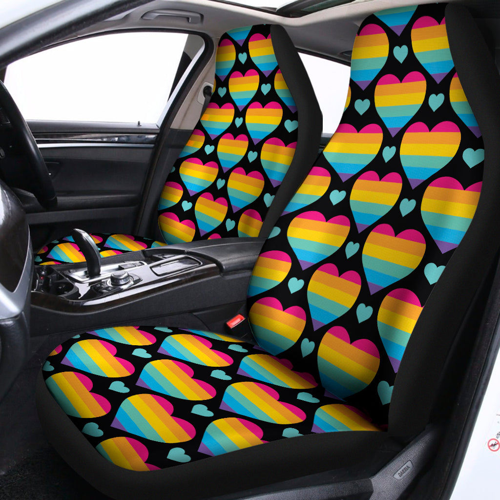 Rainbow LGBT Pride Heart Pattern Print Universal Fit Car Seat Covers