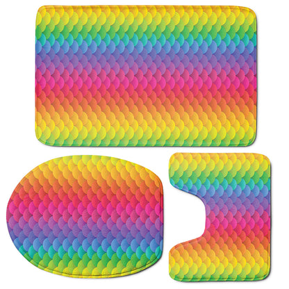Rainbow Mermaid Scale Pattern Print 3 Piece Bath Mat Set