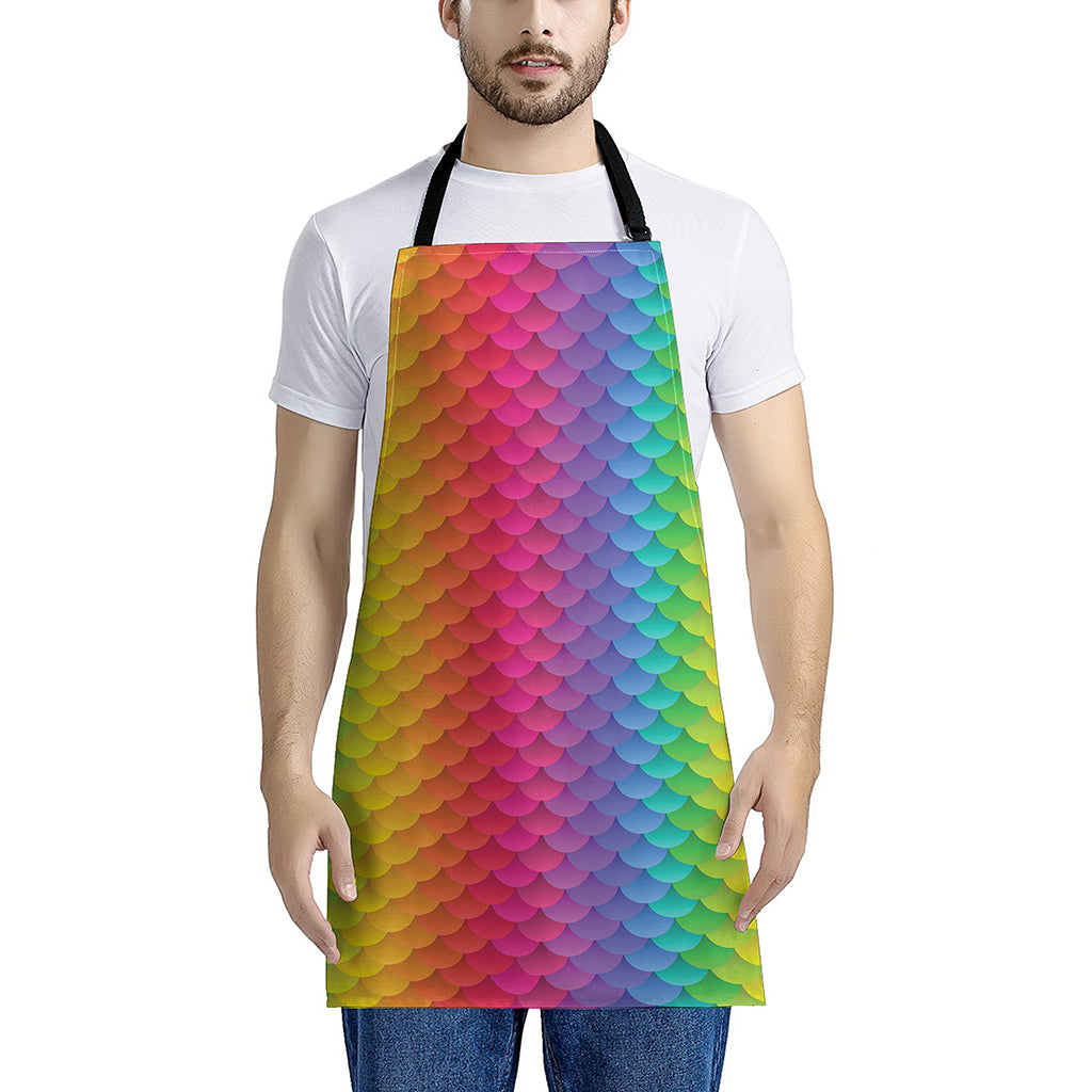 Rainbow Mermaid Scale Pattern Print Apron