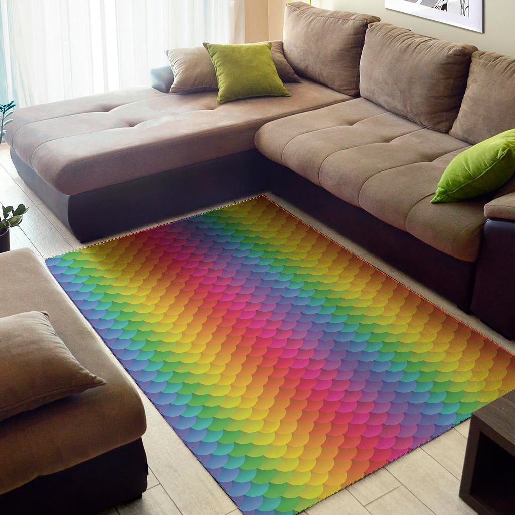Rainbow Mermaid Scale Pattern Print Area Rug