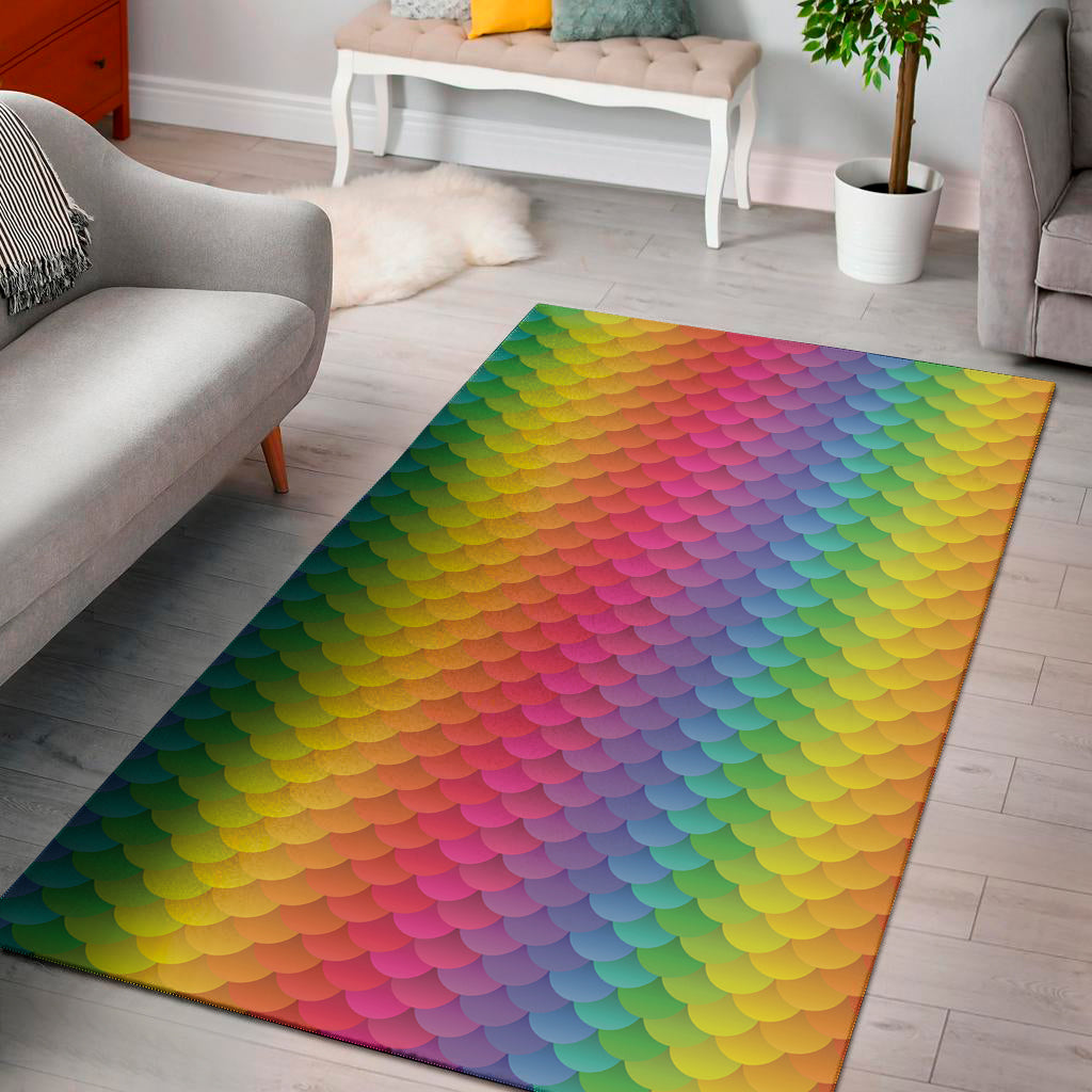 Rainbow Mermaid Scale Pattern Print Area Rug