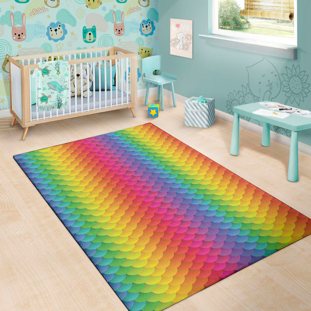 Rainbow Mermaid Scale Pattern Print Area Rug