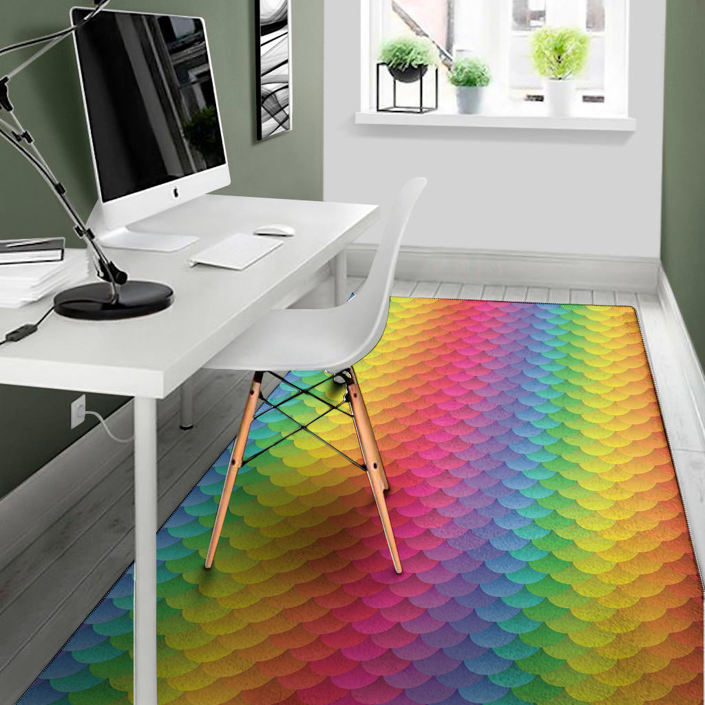 Rainbow Mermaid Scale Pattern Print Area Rug