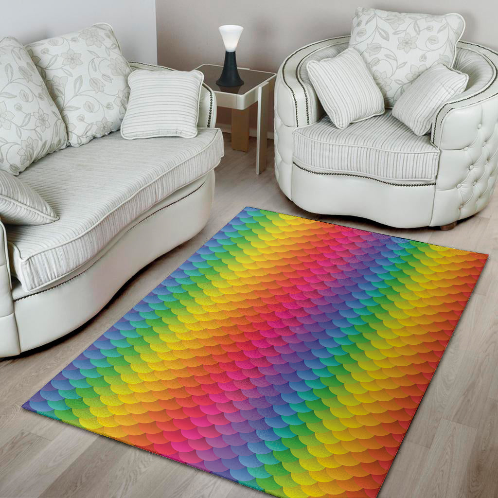 Rainbow Mermaid Scale Pattern Print Area Rug