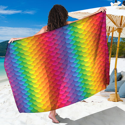 Rainbow Mermaid Scale Pattern Print Beach Sarong Wrap
