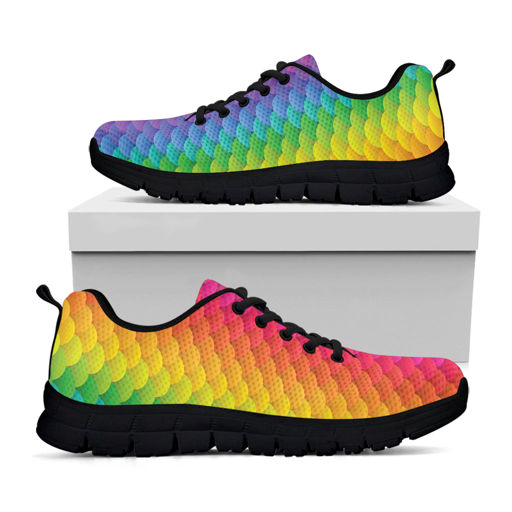 Rainbow Mermaid Scale Pattern Print Black Sneakers