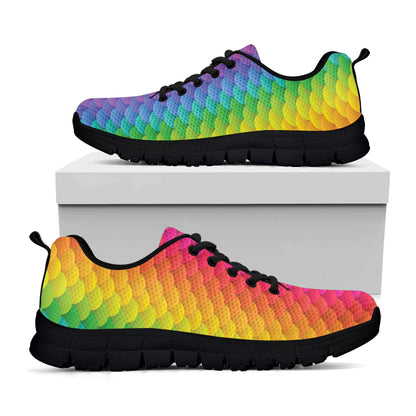 Rainbow Mermaid Scale Pattern Print Black Sneakers