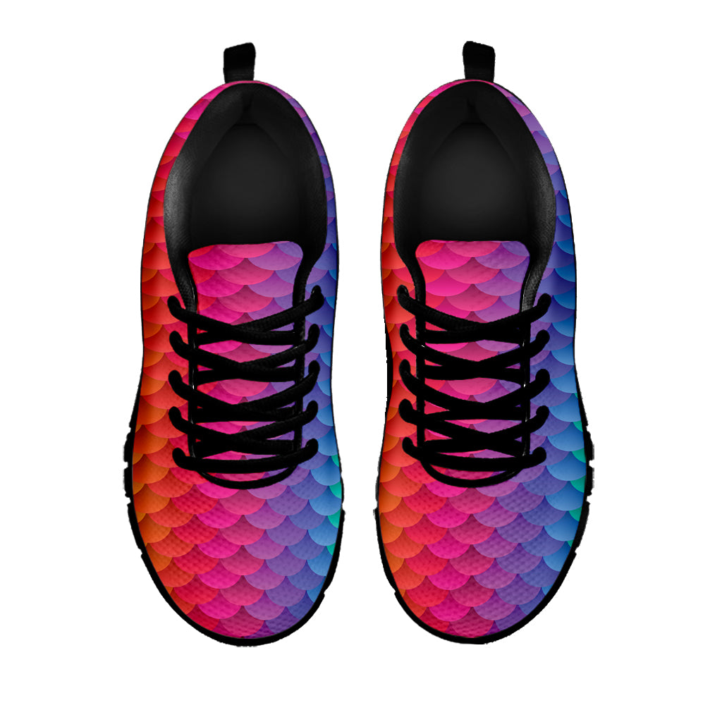 Rainbow Mermaid Scale Pattern Print Black Sneakers