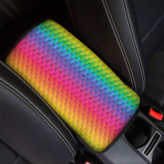 Rainbow Mermaid Scale Pattern Print Car Center Console Cover
