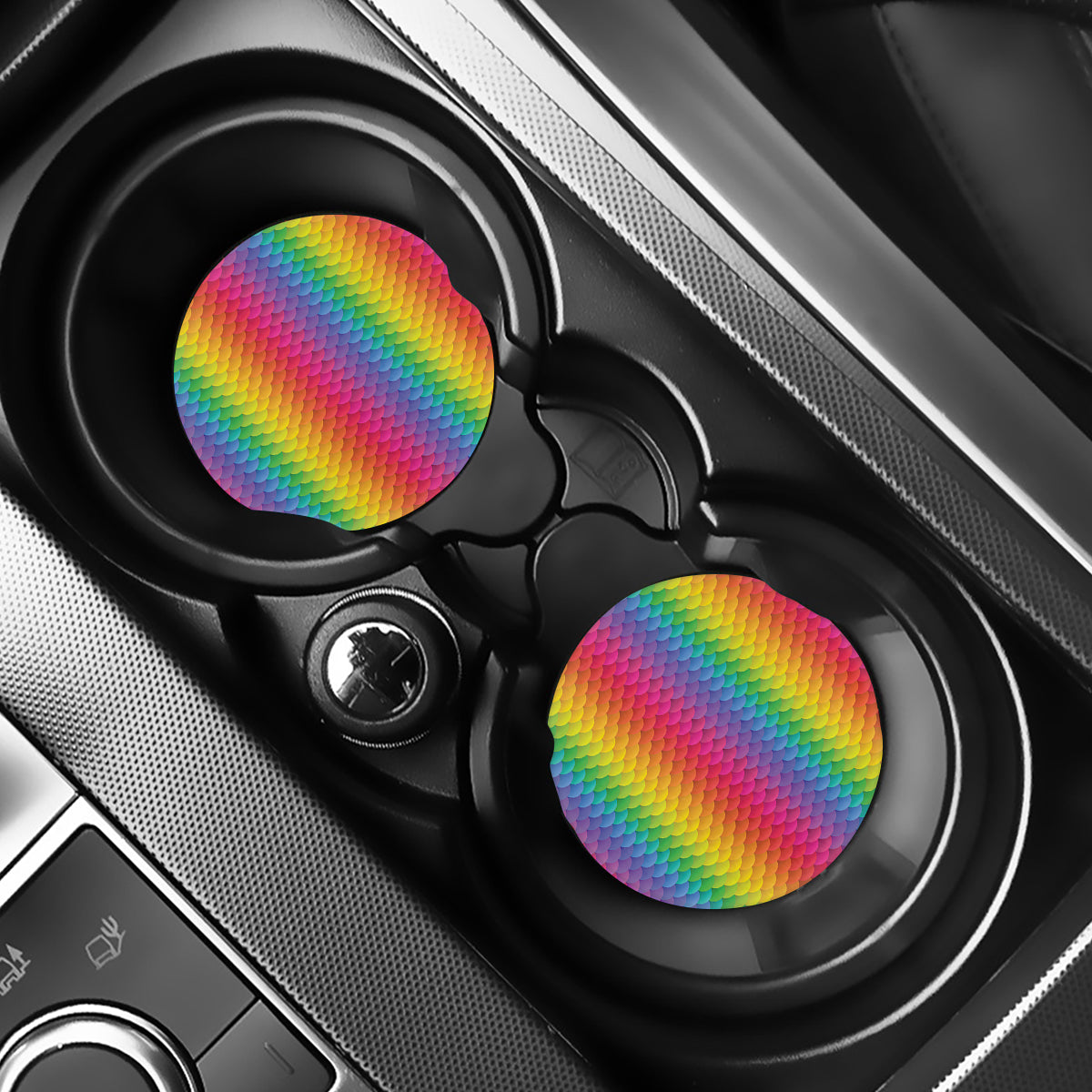 Rainbow Mermaid Scale Pattern Print Car Coasters