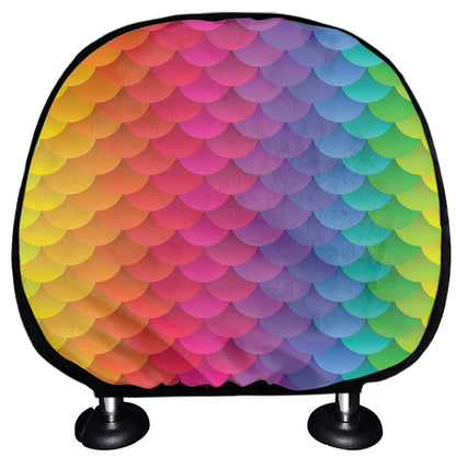 Rainbow Mermaid Scale Pattern Print Car Headrest Covers