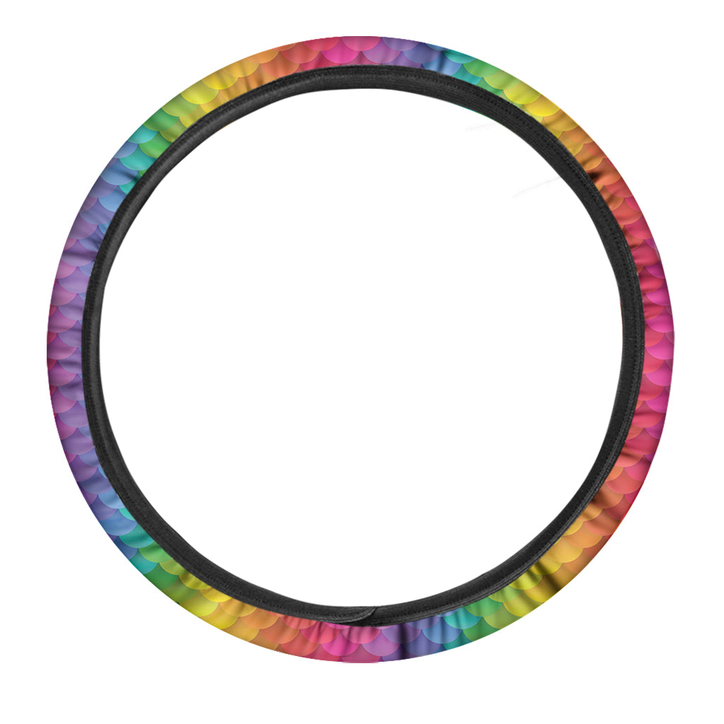 Rainbow Mermaid Scale Pattern Print Car Steering Wheel Cover