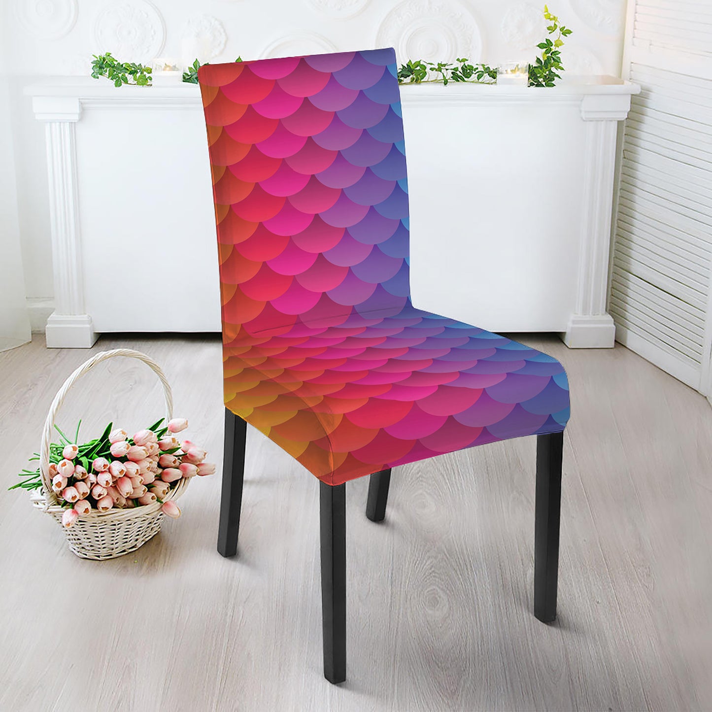Rainbow Mermaid Scale Pattern Print Dining Chair Slipcover