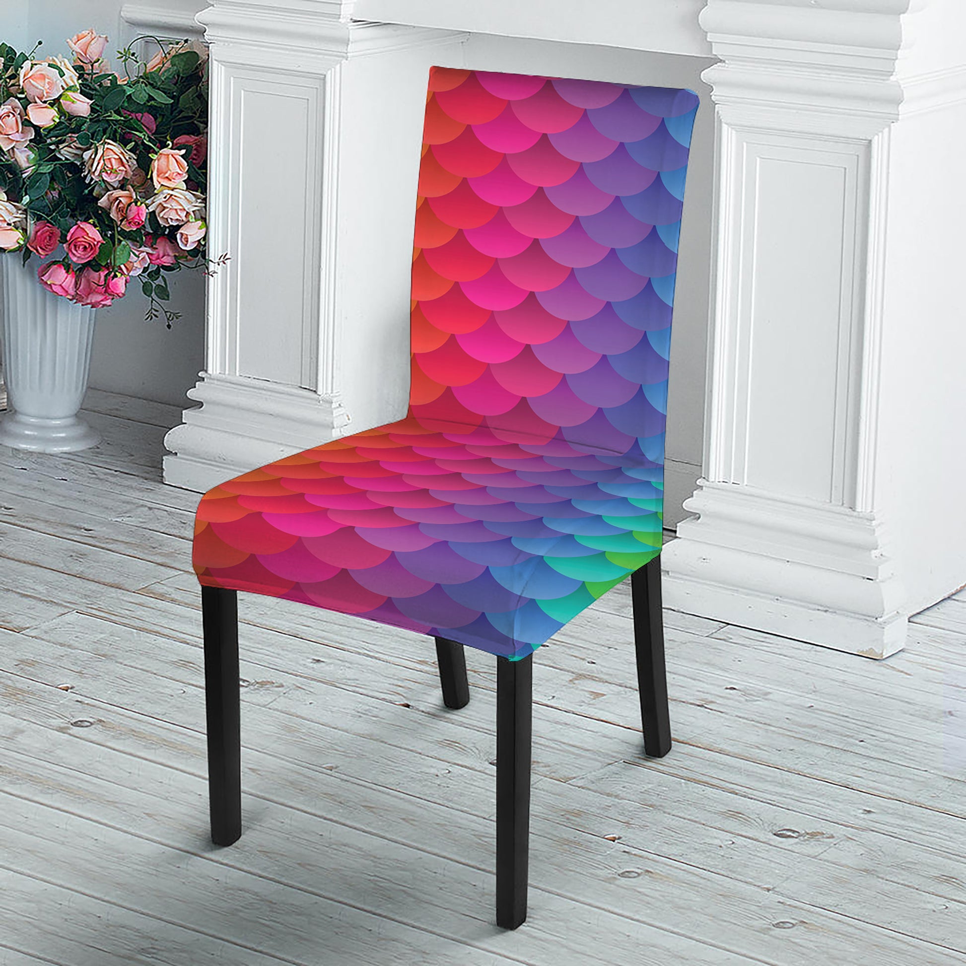 Rainbow Mermaid Scale Pattern Print Dining Chair Slipcover
