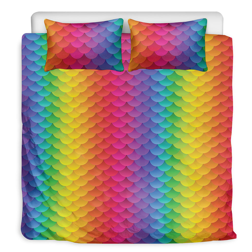 Rainbow Mermaid Scale Pattern Print Duvet Cover Bedding Set