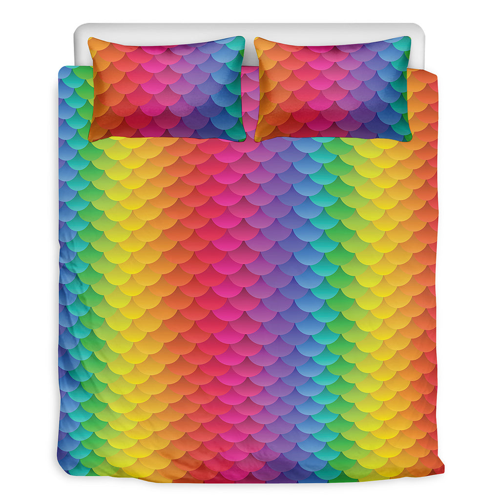 Rainbow Mermaid Scale Pattern Print Duvet Cover Bedding Set