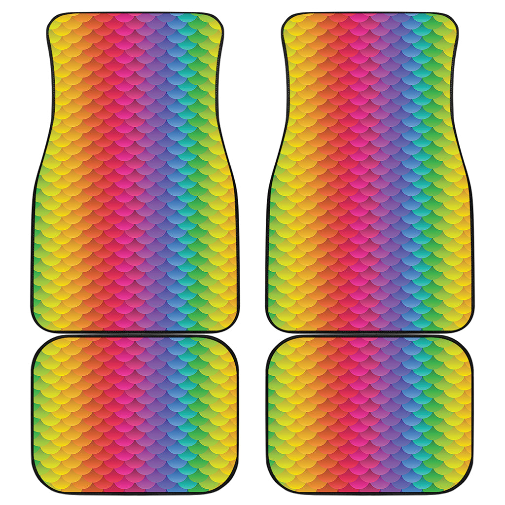 Rainbow Mermaid Scale Pattern Print Front and Back Car Floor Mats