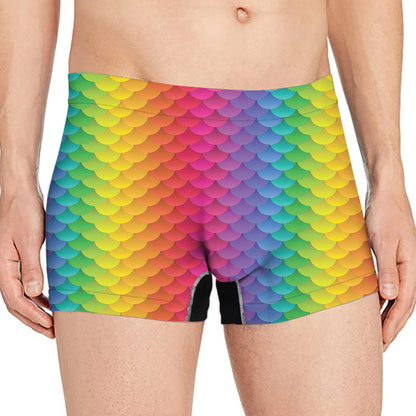 Rainbow Mermaid Scale Pattern Print Men's Boxer Briefs