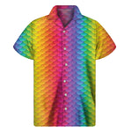 Rainbow Mermaid Scale Pattern Print Men's Short Sleeve Shirt