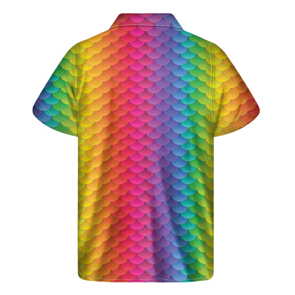Rainbow Mermaid Scale Pattern Print Men's Short Sleeve Shirt