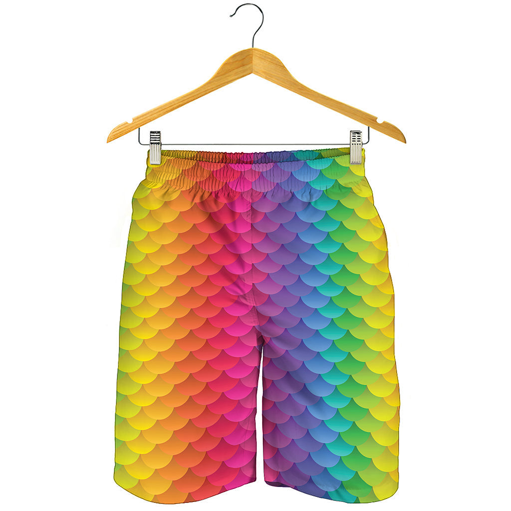 Rainbow Mermaid Scale Pattern Print Men's Shorts