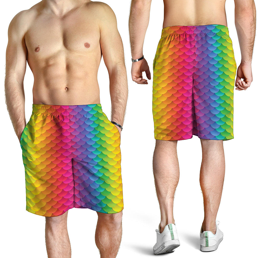 Rainbow Mermaid Scale Pattern Print Men's Shorts
