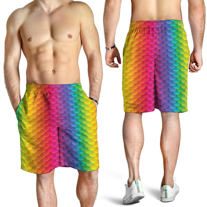 Rainbow Mermaid Scale Pattern Print Men's Shorts