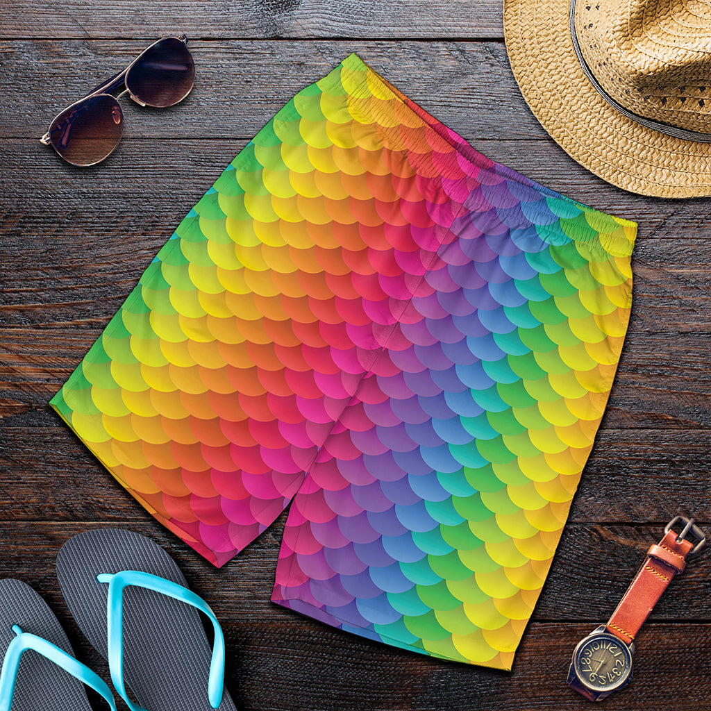 Rainbow Mermaid Scale Pattern Print Men's Shorts